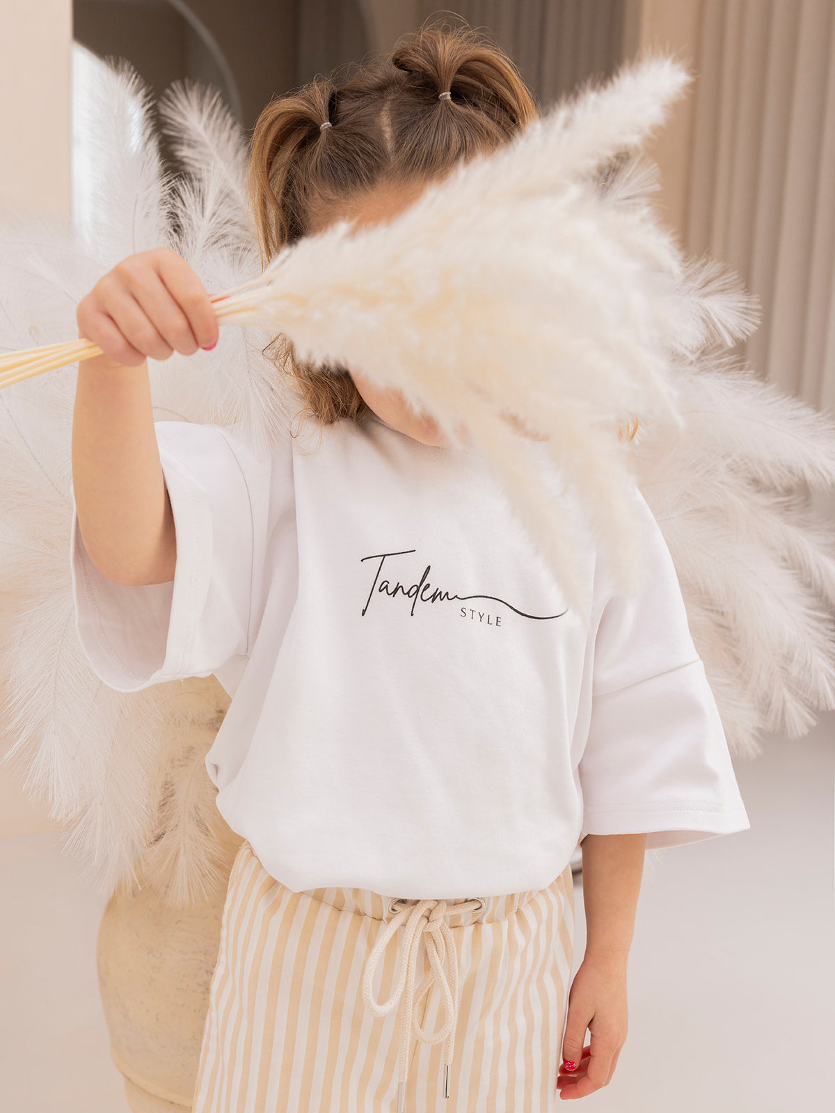 Kids Cloud Nine T-Shirt + Cream Stripe Pants Set